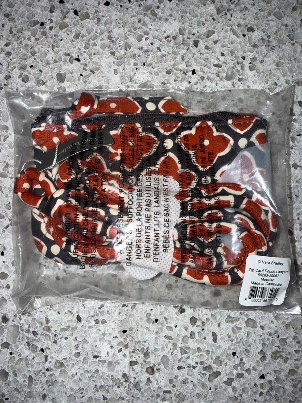 Vera Bradley Moorish  Zip Card Pouch Lanyard NWT